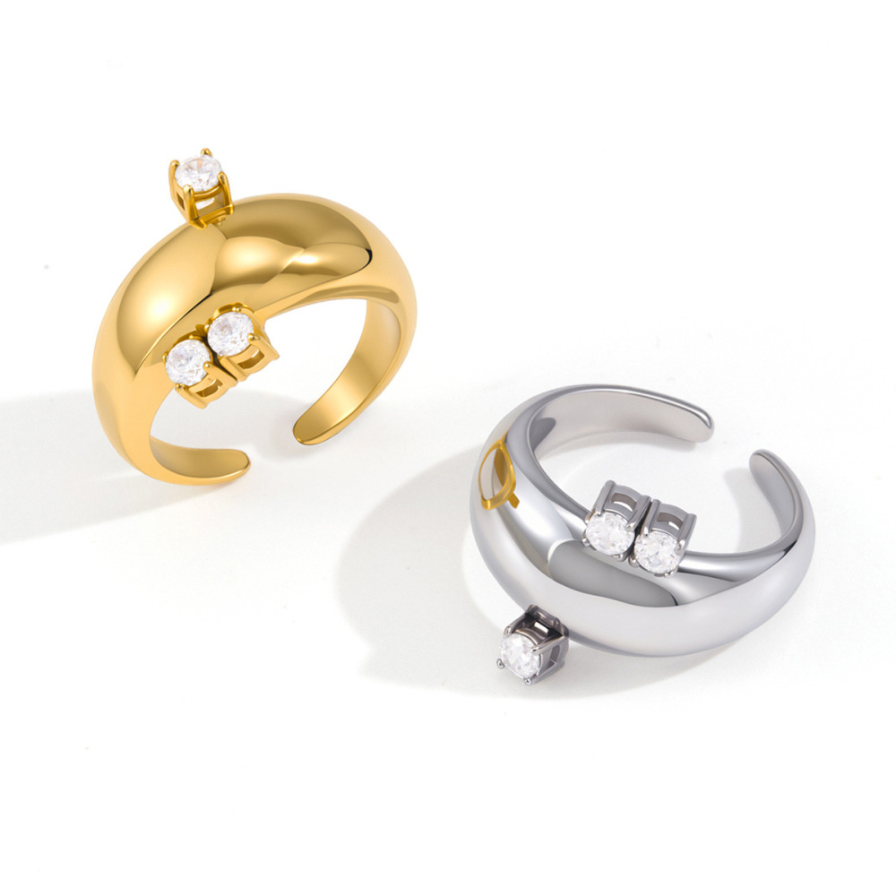 Bagues Pour Femmes En Acier Inoxydable Étanche, Forme Simple Et Irrégulière, Serties De Zircon. Image5