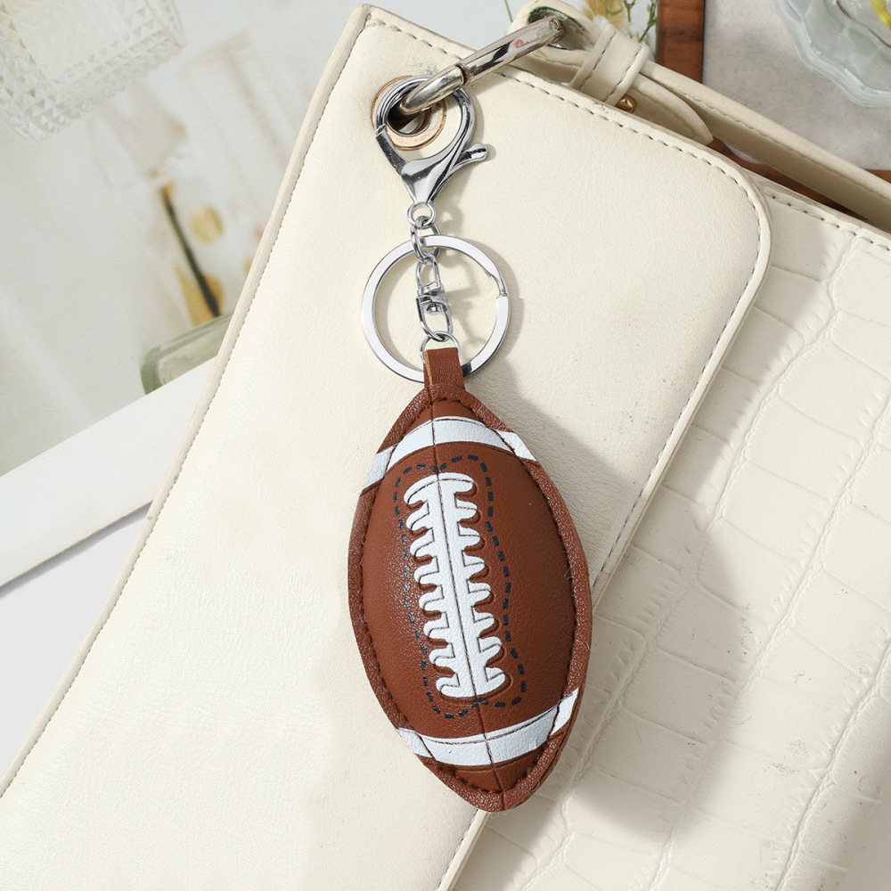 Breloques De Sac En Cuir De Forme Elliptique, Motif Football, Style Décontracté Et Multicolore, Collection Simple Series Image4
