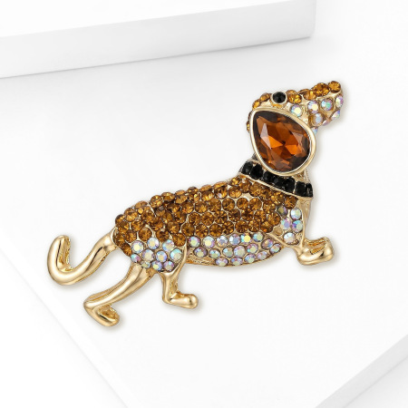 Broches de luxe en alliage de couleurs mélangées avec strass, représentant un adorable teckel mignon 2