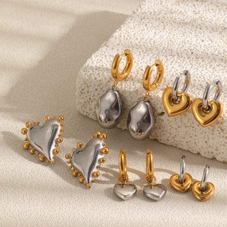 Boucles d'oreilles puces élégantes en forme de cœur, en acier inoxydable doré et argenté, étanches, couleur or.