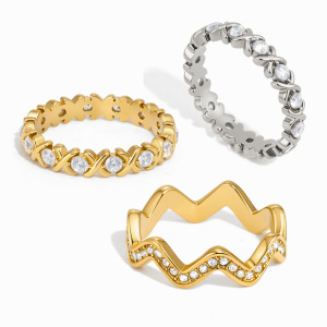 Bagues Pour Femmes En Acier Inoxydable, Couleur Or, Étanches, Aux Lignes Simples Et Serties De Zircon. h5 Image5