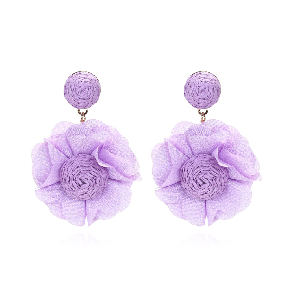 Boucles D'Oreilles Pendantes Pour Femme, Collection Romantique, Motif Floral En Raphia