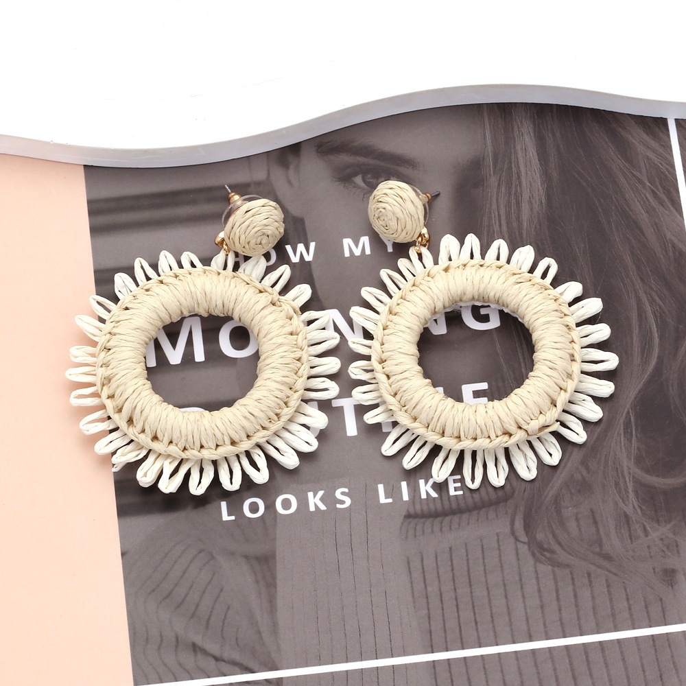 Boucles D'Oreilles Pendantes En Raphia Sweet Flower Pour Femme, Collection Romantique Image3