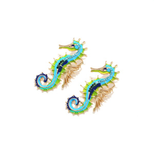 Boucles D'Oreilles Puces Pour Femmes, Style Ethnique, Motif Hippocampe Et Or, En Alliage Et Strass, Collection Vacances. h5 Image2