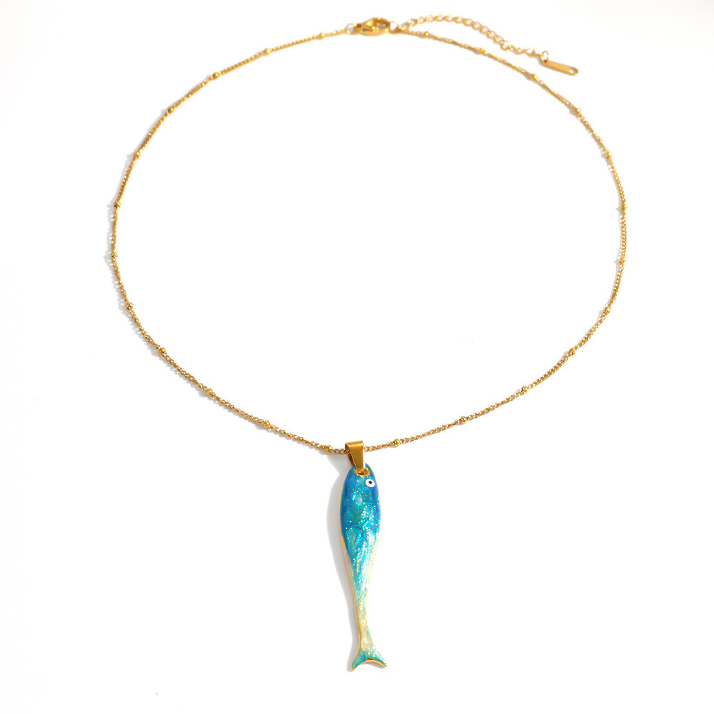 Colliers Pendentifs Romantiques Pour Femmes, En Acier Inoxydable, Couleur Or, Avec Pendentif Poisson Mignon En Forme De Chaîne. Image4