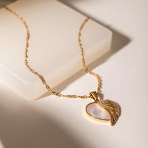 Colliers Pendentifs Pour Femmes En Forme De Cœur, En Acier Inoxydable Étanche, Couleur Or, Avec Coquillage En Zircon. h5 Image4