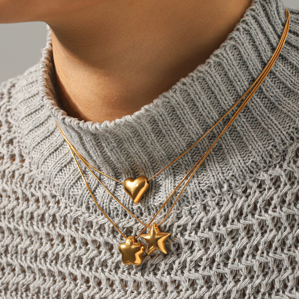Colliers Pendentifs Pour Femmes Simple Series Daily Heart Star En Acier Inoxydable Étanche Couleur Or Image5