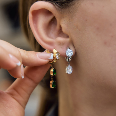 Boucles d'oreilles pendantes pour femme, en acier inoxydable imperméable, couleur or, forme elliptique simple, ornées de zircon.