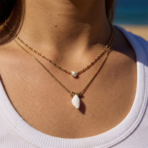 Collier Pendentif Femme En Acier Inoxydable Doré, Forme Irrégulière, Coquillage Et Étoile De Mer, Romantique Et Mignonne h5 Image2