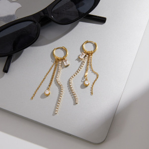 Boucles D'Oreilles Pendantes Pour Femme, Élégantes Et Simples, En Acier Inoxydable Imperméable, Couleur Or, Avec Pompon Et Zircon. h5 Image4