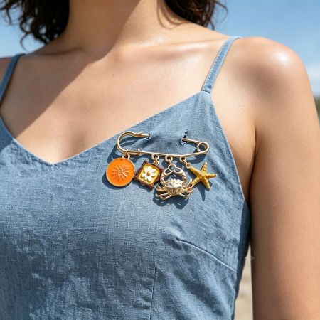 Broches en alliage représentant des étoiles de mer, style océanique, avec des fleurs et des animaux naturels (Série Simple)