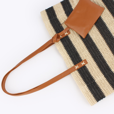 Sac cabas femme en raphia tissé à rayures multicolores style décontracté 2