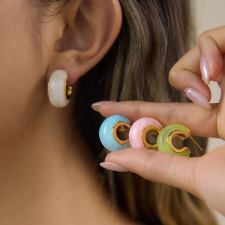 Boucles d'oreilles puces pour femmes, style rétro, rondes, dégradé de couleurs, en acier inoxydable, étanches, couleur or et acrylique.