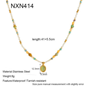 Colliers De Perles Pour Femmes, Collection Classique Rétro, Forme Elliptique, Pierres Naturelles Couleur Or h5
