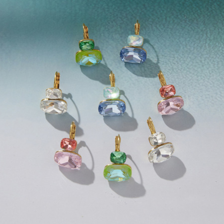 Boucles d'oreilles puces pour femmes, style rectangulaire, en acier inoxydable, étanches, couleur or, avec zircon, collection Luxueuse