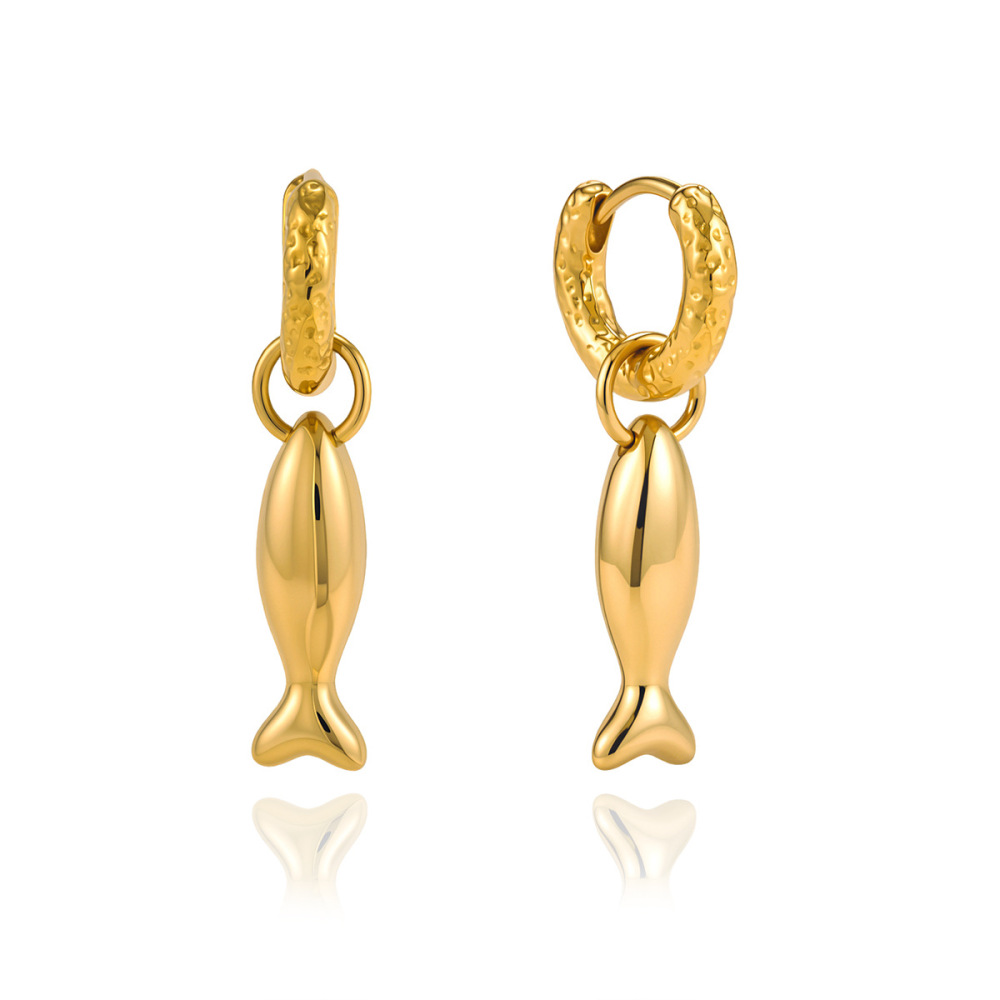 Boucles D'Oreilles Pendantes Pour Femmes, En Acier Inoxydable, Couleur Or, Motif Poisson Image5