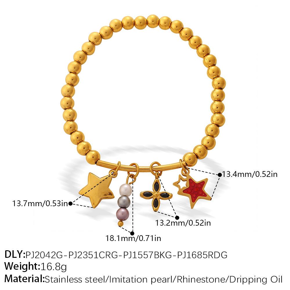 Bracelets À Breloques Simples Pour Femmes, En Acier Inoxydable, Couleur Or, Avec Motif Floral, Cœur, Animal Et Étoile. 