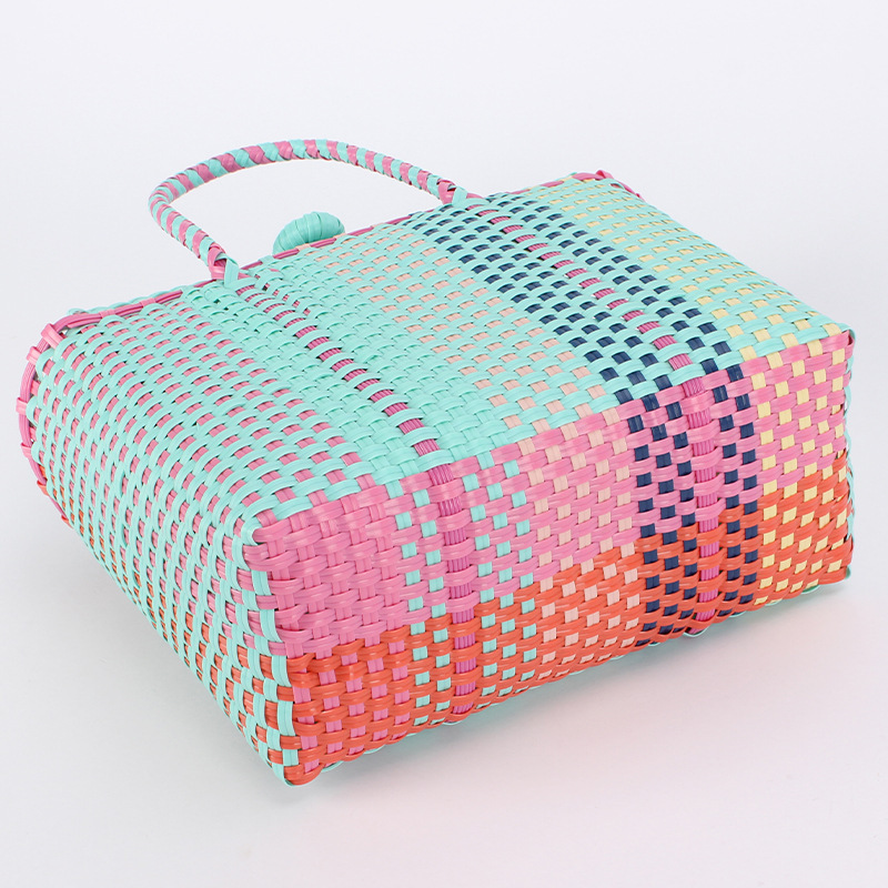 Sac Carré Femme En Pvc Tissé Multicolore Style Vacances h5Image4