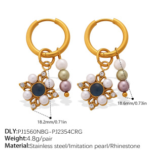 Boucles D'Oreilles Pendantes Pour Femme, En Acier Inoxydable Doré, Imperméables, Ornées De Strass Et De Zircon, Motif Trèfle Et Fleurs h5 