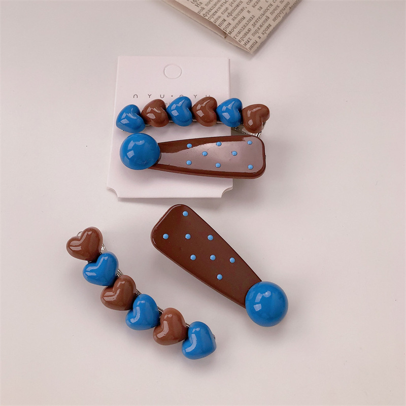 Pinces À Cheveux En Plastique À Pois Et Cœur Rétro De La Série Simple h5Image3