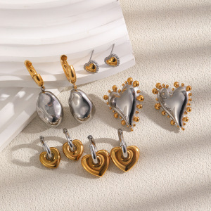 Boucles D'Oreilles Puces Élégantes En Forme De Cœur, En Acier Inoxydable Doré Et Argenté, Étanches, Couleur Or. h5 Image3