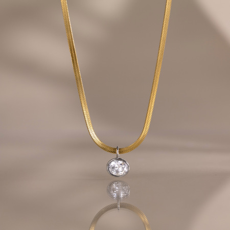 Colliers pendentifs pour femmes en acier inoxydable, étanches, couleur or, avec zircon et motif goutte simple 2