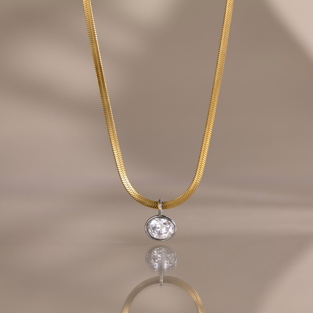 Colliers Pendentifs Pour Femmes En Acier Inoxydable, Étanches, Couleur Or, Avec Zircon Et Motif Goutte Simple Image2