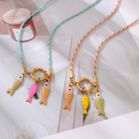 Colliers tressés pour femmes, style océanique, motif poisson 2