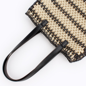 Sac Carré Pour Femme En Raphia Tissé À Rayures Ajourées Et Couleurs Mélangées, Style Vacances h5 Image2