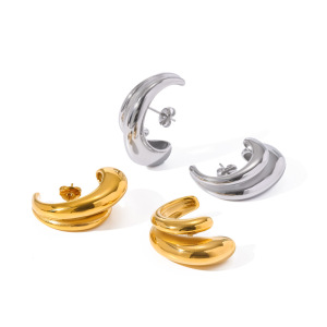 Boucles D'Oreilles Puces Pour Femmes, En Acier Inoxydable, Étanches, Couleur Or, Forme Simple En C h5 Image4