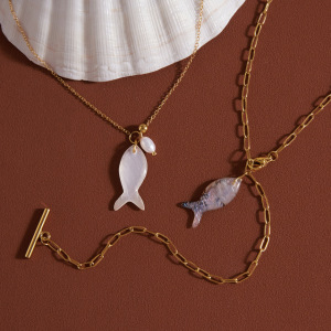 Colliers Pendentifs Pour Femmes, Collection Simple, Mignons, En Forme De Poisson, En Acier Inoxydable Étanche, Couleur Or h5 Image2