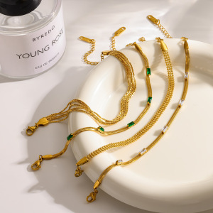 Bracelets À Maillons Pour Femmes En Acier Inoxydable Étanche, Couleur Or, Avec Zircon. h5 Image2