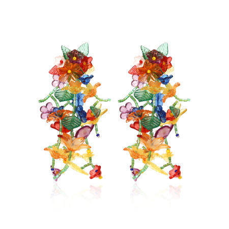 Boucles d'oreilles puces en résine à pompon et fleurs douces, collection romantique