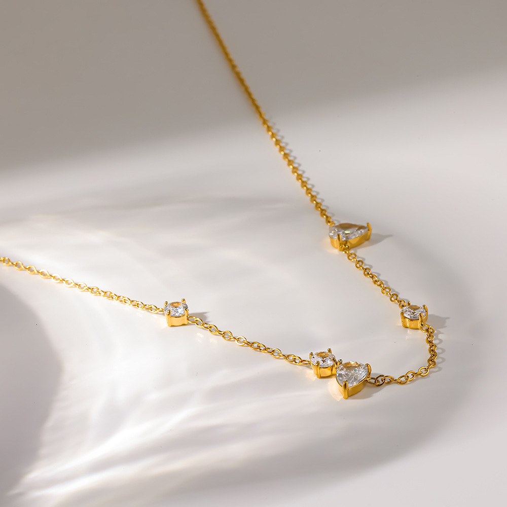 Colliers Pendentifs Pour Femmes, Luxueux Et Simples, En Forme De Goutte Géométrique, En Acier Inoxydable Étanche, Couleur Or, Avec Zircon. h5Image2