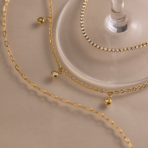 Colliers Superposés Pour Femmes, Collection Simple Series Daily Chain Circle, En Acier Inoxydable, Couleur Or, Avec Zircon, Étanches. h5 Image4