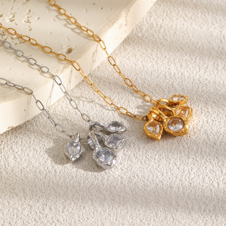 Colliers pendentifs pour femmes en acier inoxydable doré, forme géométrique rétro, étanches, avec zircon.