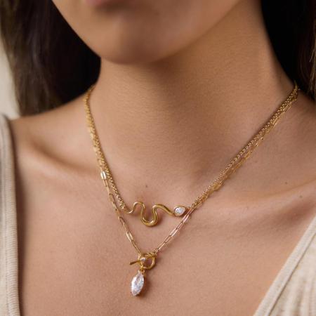 Colliers pendentifs pour femmes en acier inoxydable, étanches, couleur or, avec zircon et motif goutte simple