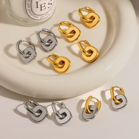 Boucles d'oreilles pendantes pour femmes, forme rectangulaire, en acier inoxydable étanche, couleur or, collection Simple Series