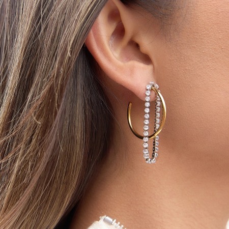 Boucles d'oreilles pendantes pour femme, en acier inoxydable imperméable, couleur or, avec pompon simple et strass.