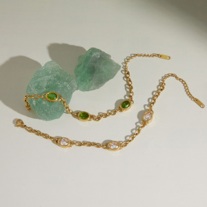 Bracelet Chaîne Femme Daily Chain En Acier Inoxydable Étanche Couleur Or Avec Zircon, Forme Ellipse h5 Image4