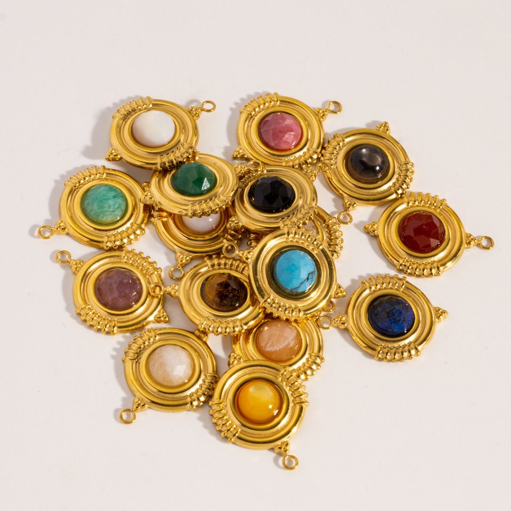 Pendentifs Ronds En Acier Inoxydable, Étanches, Couleur Or, Avec Pierre Naturelle, Pour Femmes, Collection Classique À Faire Soi-Même h5Image2