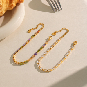 Bracelets À Maillons Pour Femmes En Acier Inoxydable Étanche, Couleur Or, Avec Zircon. h5 Image3