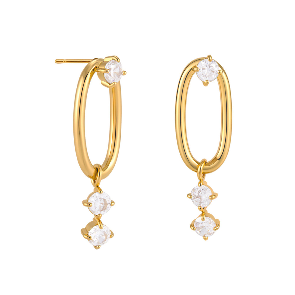 Boucles D'Oreilles Pendantes Pour Femme, Style Simple, Rectangulaire, En Acier Inoxydable, Étanches, Couleur Or, Avec Zircon. Image5