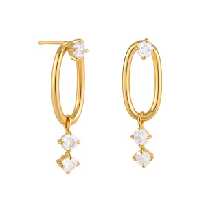 Boucles D'Oreilles Pendantes Pour Femme, Style Simple, Rectangulaire, En Acier Inoxydable, Étanches, Couleur Or, Avec Zircon. h5 Image5