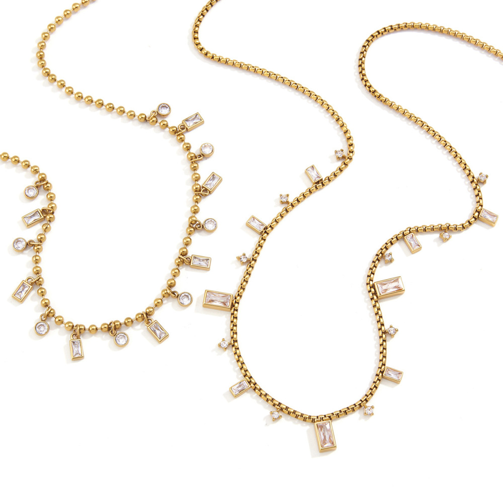 Colliers Pendentifs Pour Femmes, Simples, Rectangulaires, En Acier Inoxydable, Étanches, Couleur Or, Avec Zircon. Image5