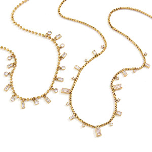 Colliers Pendentifs Pour Femmes, Simples, Rectangulaires, En Acier Inoxydable, Étanches, Couleur Or, Avec Zircon. h5 Image5