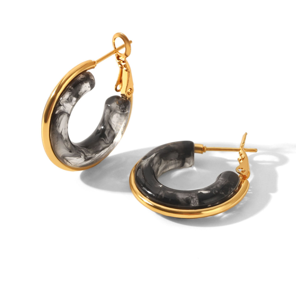 Boucles D'Oreilles Créoles Rondes En Résine Dorée Pour Femmes 