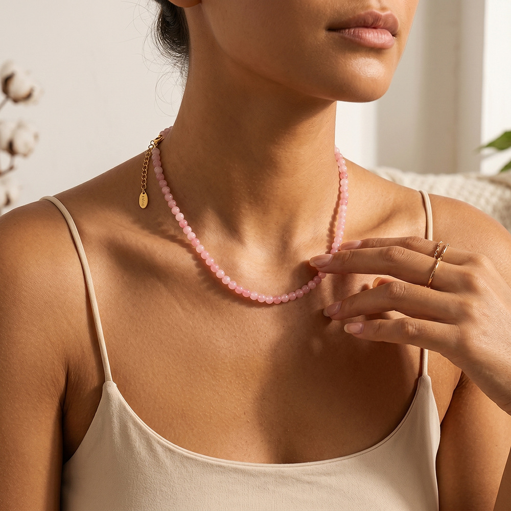 Colliers De Perles Pour Femmes, Collection Simple Series Daily Beads, En Acier Inoxydable, Couleur Or, Étanches Image4