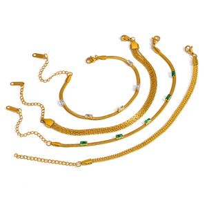 Bracelets À Maillons Pour Femmes En Acier Inoxydable Étanche, Couleur Or, Avec Zircon. h5 Image4