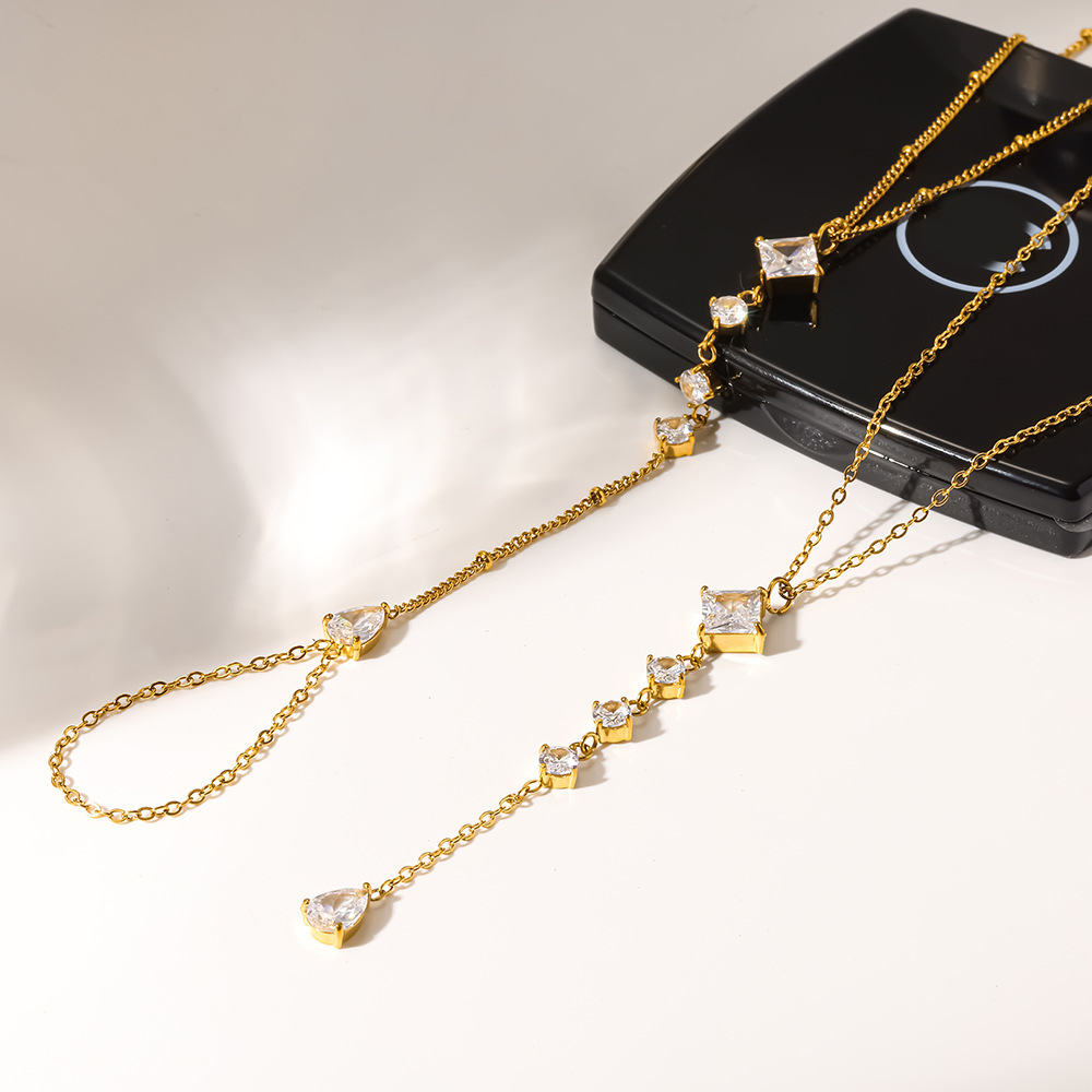 Ensembles De Bijoux Pour Femmes Luxueux Et Élégants, De Forme Géométrique, En Acier Inoxydable Étanche, Couleur Or Et Zircon. h5Image3